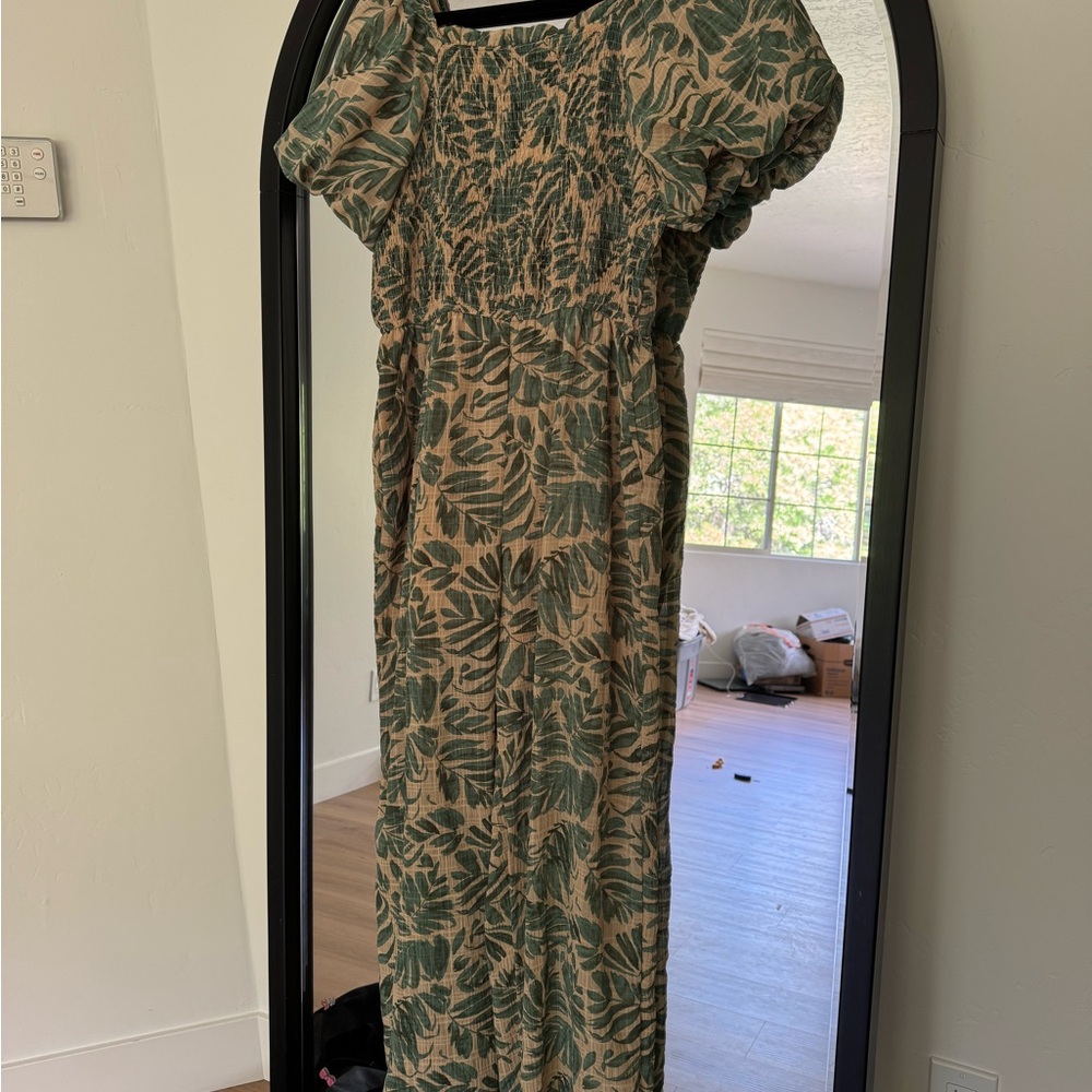 Green Leaf Print Jumpsuit
